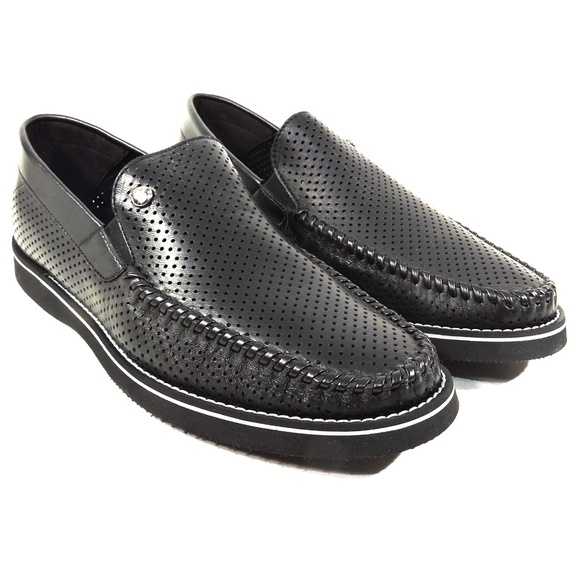 CASADEI 🇮🇹 MEN'S BLACK SOFT LEATHER COMFORT SUMMER LOAFERS - Picture 2 of 8